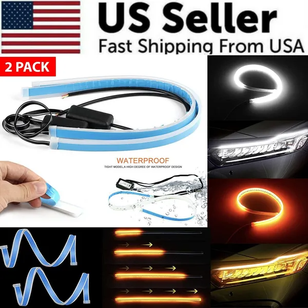 Slim amber sequential LED DRL turn signal strip for headlight