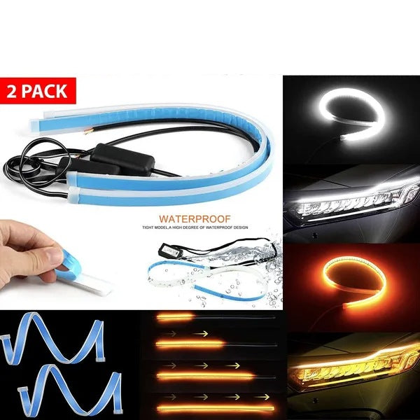 Slim amber sequential LED DRL turn signal strip for headlight
