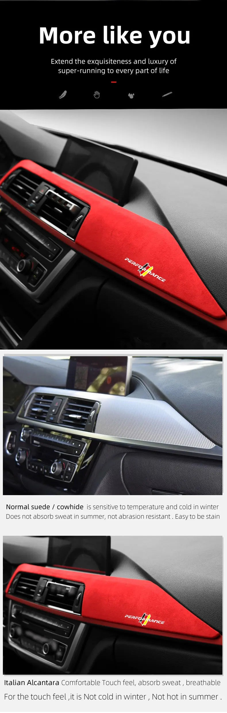 Suede Dashboard Panel Cover Trim for BMW 3 Series F30 and 4 Series
