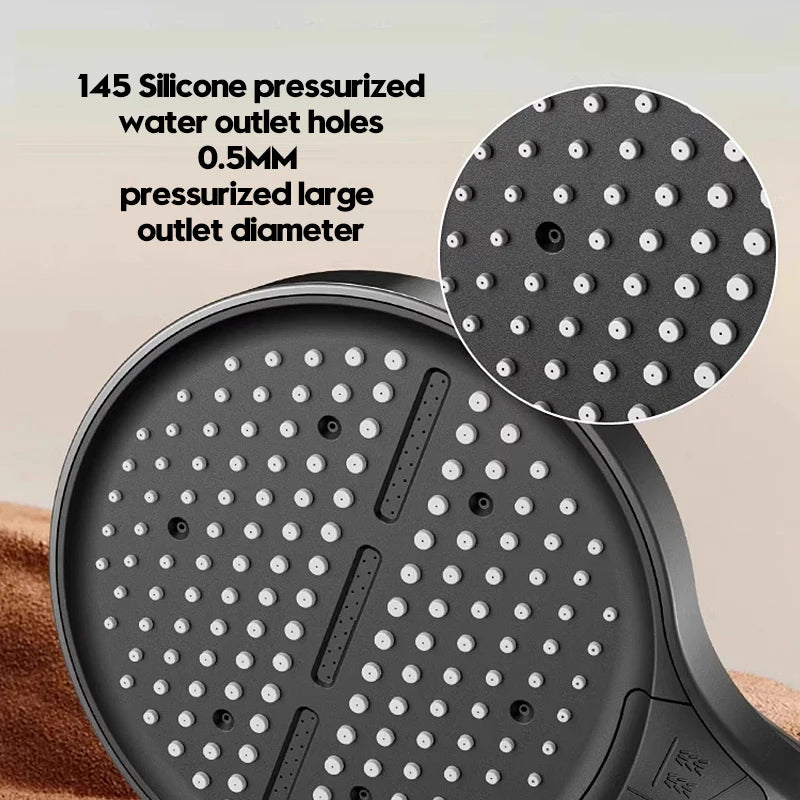15cm High-Pressure Shower Head with Hose – 3 Modes