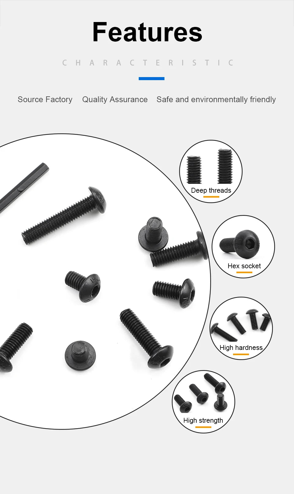 JUIDINTO 1-50pcs Allen Round Screw Bolt 12.9 Grade M2 M2.5 M3 M4 M5  M6 M8 M10 Hex Hexagon Socket Button Head Screw for MTB