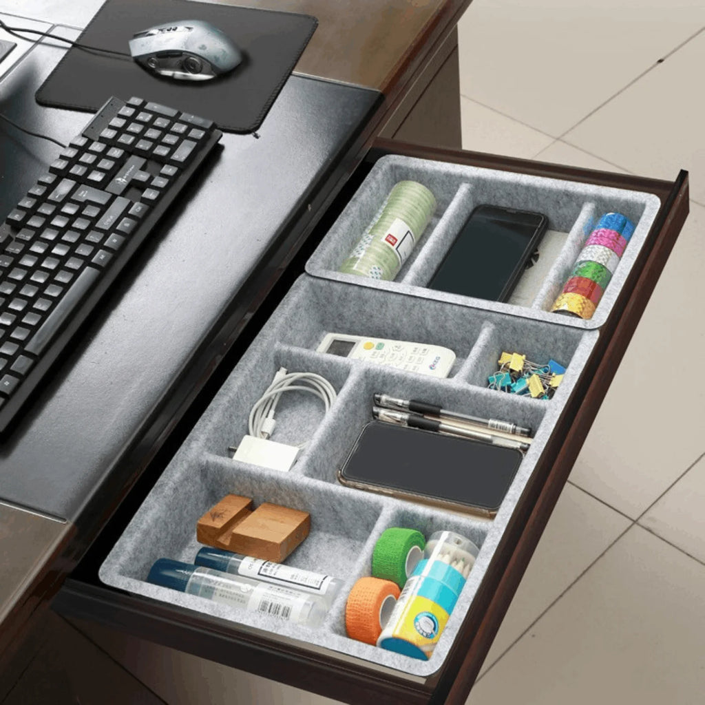 6-Compartment Felt Drawer Organizer Tray