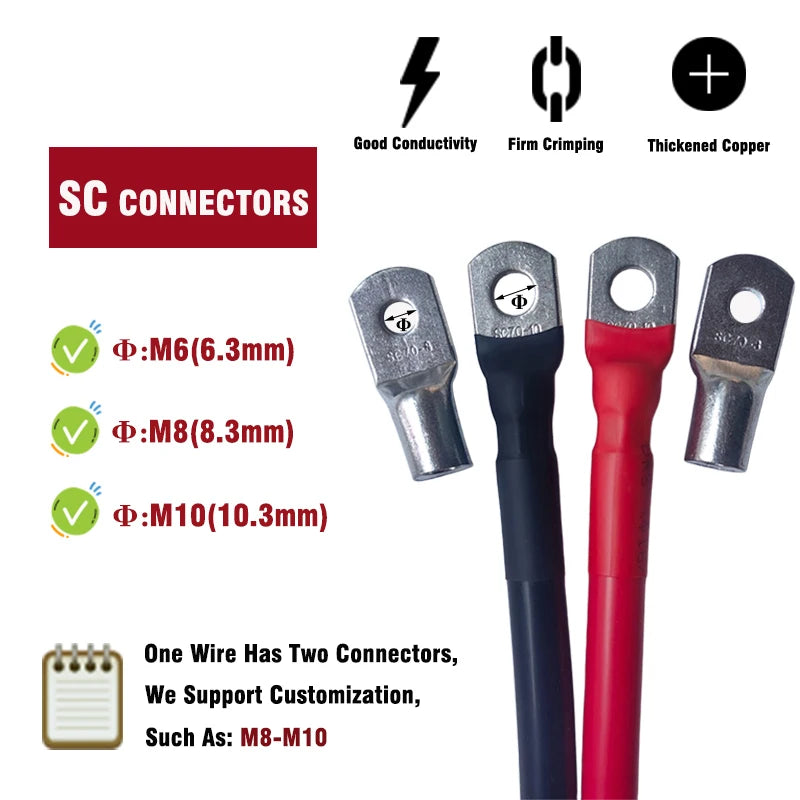 M6-M8 M6-M10 Jumper Cables for Car Battery Inverter Heavy Duty with Terminal 6AWG