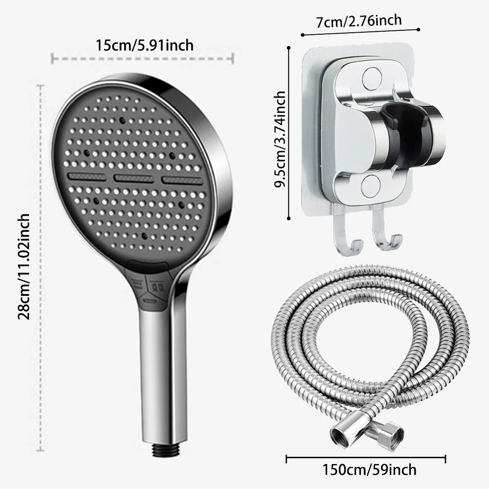 15cm High-Pressure Shower Head with Hose – 3 Modes
