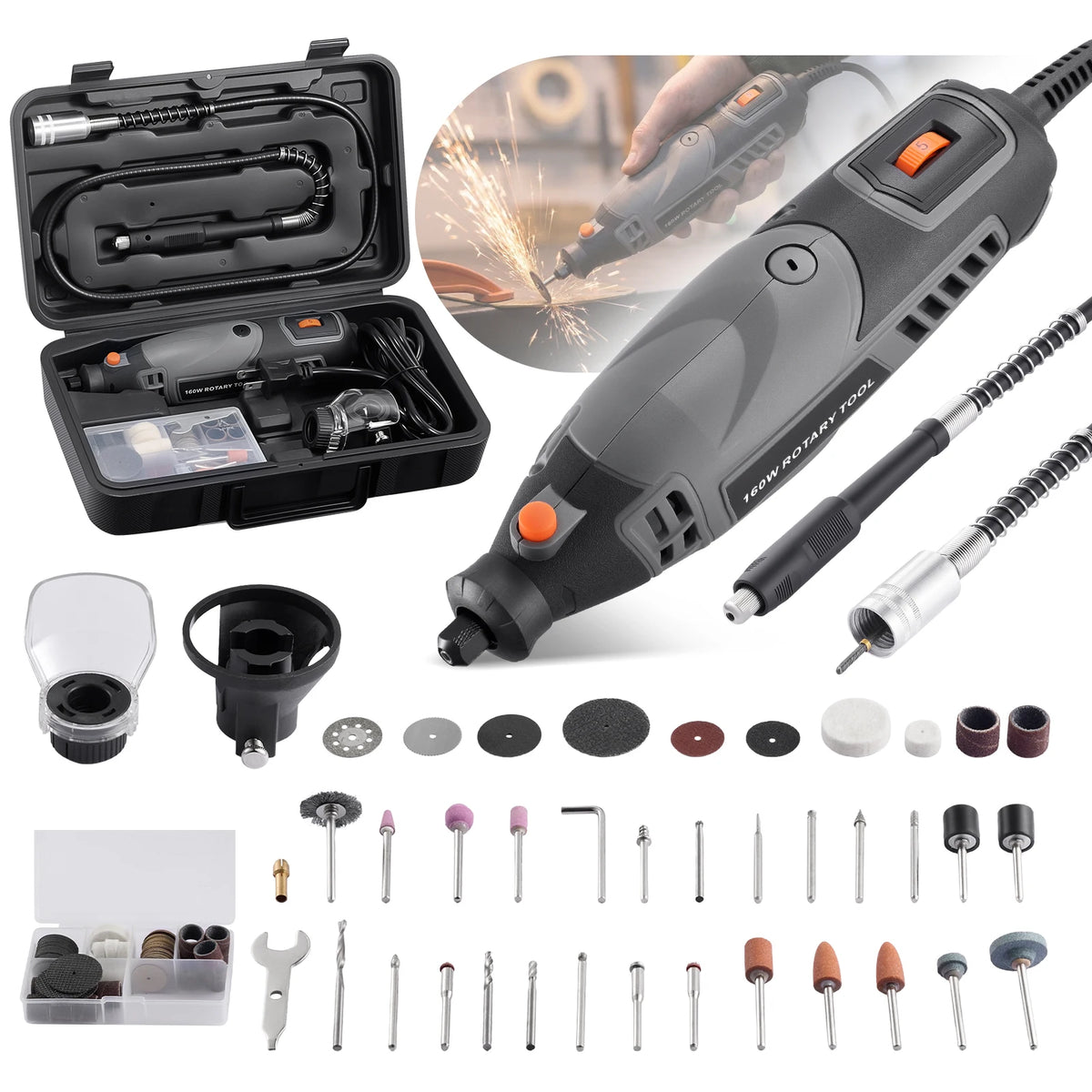 Rotary Tool Kit,Corded Power Rotary with Flex Shaft & 160 Accessories Tools for Handmade Crafting Projects and DIY Electric Drill Set