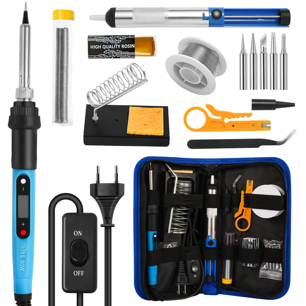 Soldering Iron Kit for Electronics 80W LCD Digital Adjustable Temperature Welding Repair Tools with Switch, Solder Tin Tips