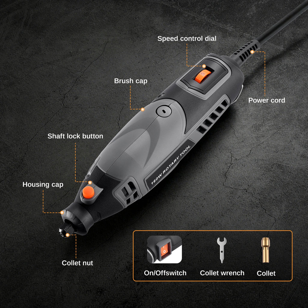 Rotary Tool Kit,Corded Power Rotary with Flex Shaft & 160 Accessories Tools for Handmade Crafting Projects and DIY Electric Drill Set