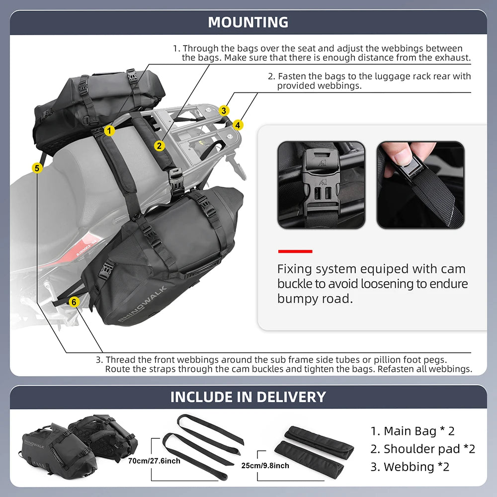 Rhinowalk Waterproof Motorcycle Side Bags 18-48L - image 4