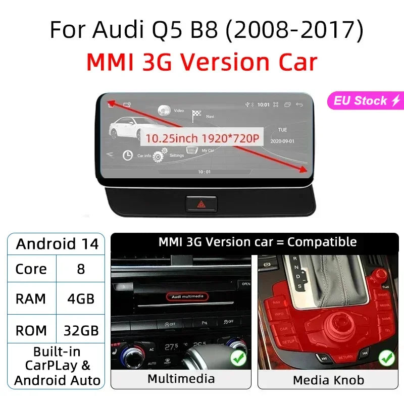 12.3-inch Android 14 Car Radio GPS WiFi CarPlay for Audi Q5 2008-2017 - image 11