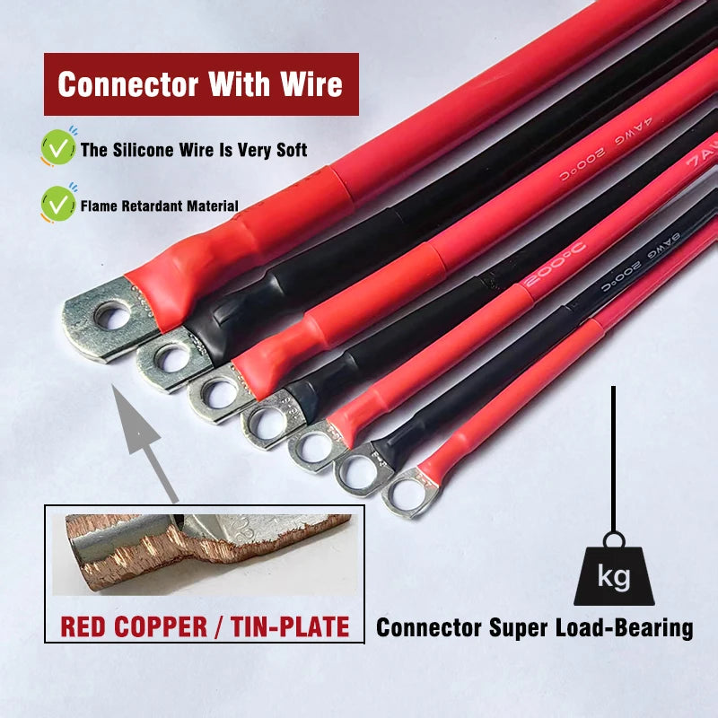 M6-M8 M6-M10 Jumper Cables for Car Battery Inverter Heavy Duty with Terminal 6AWG