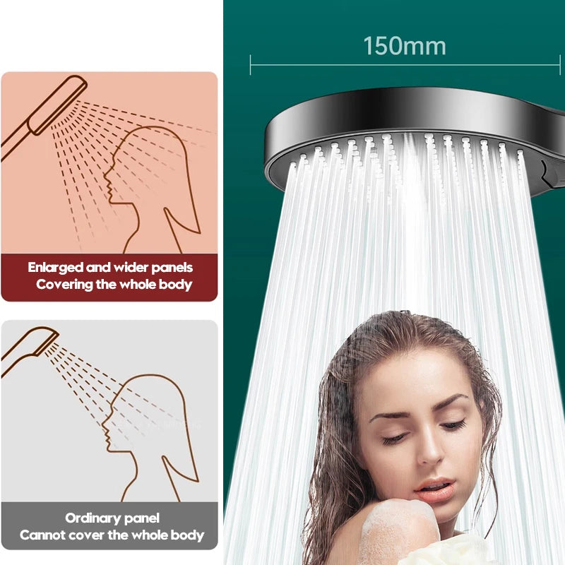 15cm High-Pressure Shower Head with Hose – 3 Modes