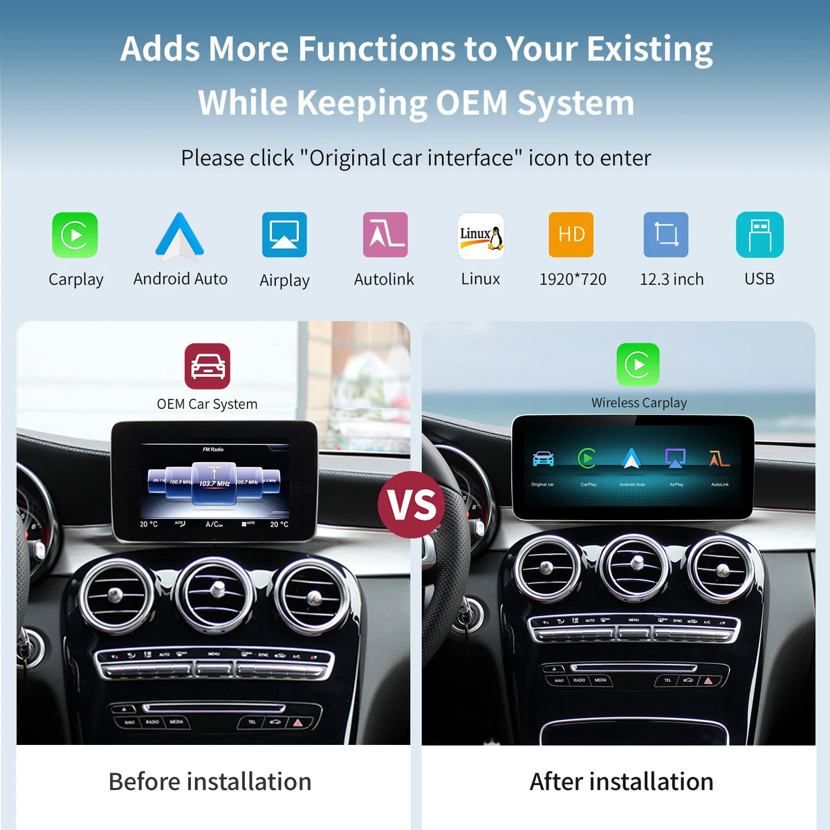 12.3'' Wireless CarPlay & Android Auto Screen for Mercedes-Benz - image 2
