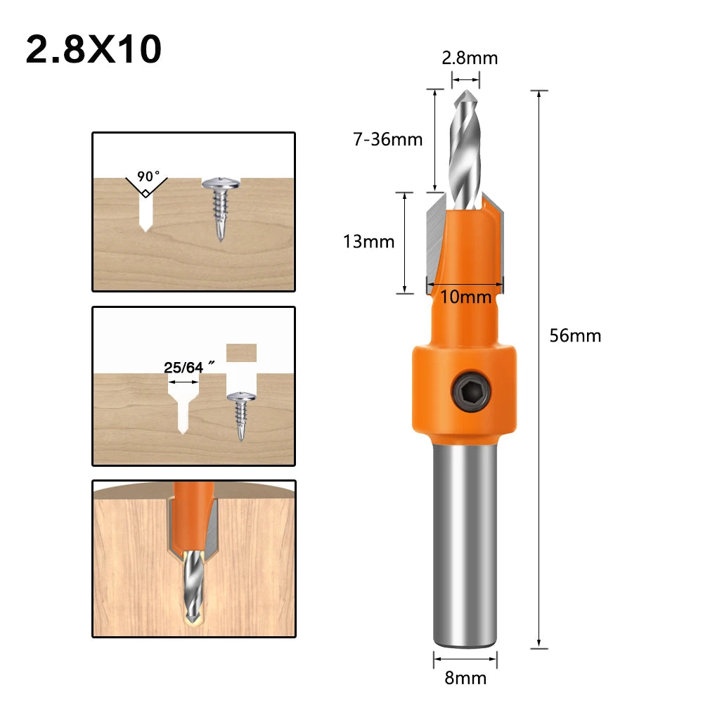 8mm Shank HSS Woodworking Countersink Router Bit Screw Extractor Remon Demolition for Wood Milling Cutter Woodworking Tools