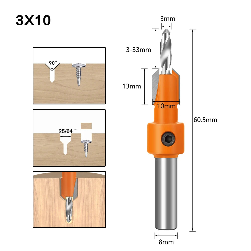 8mm Shank HSS Woodworking Countersink Router Bit Screw Extractor Remon Demolition for Wood Milling Cutter Woodworking Tools