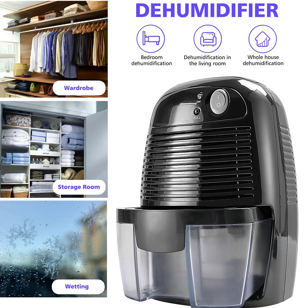 Home dehumidifier with 500ml tank, compact air dryer for kitchen and office