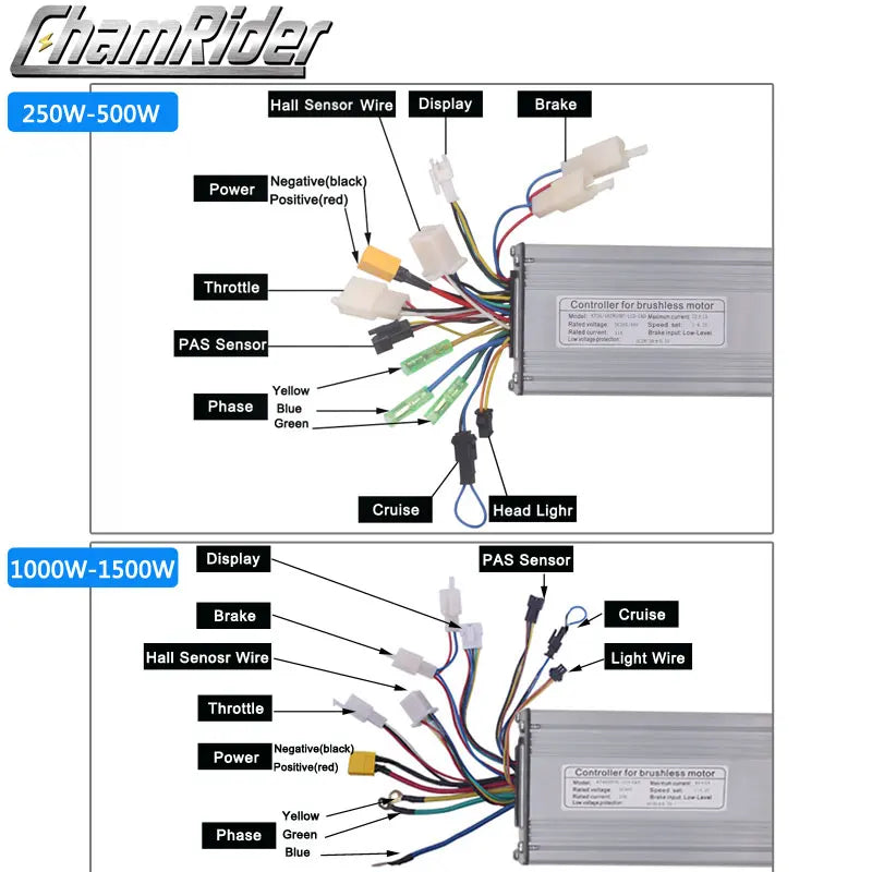 Electric Bike Controller 36V 48V Ebike Sensorless Controller 250W 350W 500W 750W 1000W 1500W KT Controller Dual Mode Sinewave