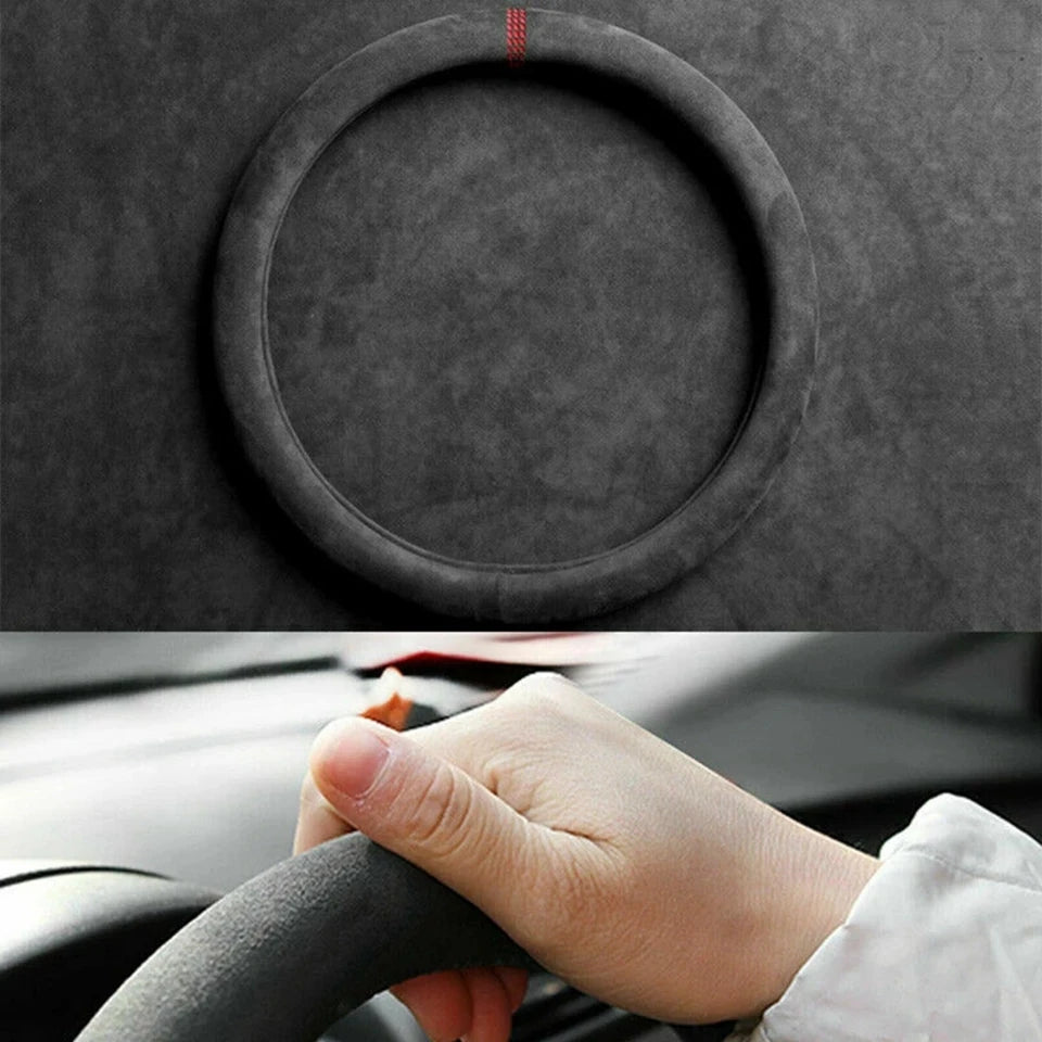 Suede Steering Wheel Cover, 37-38cm, D or O Shape