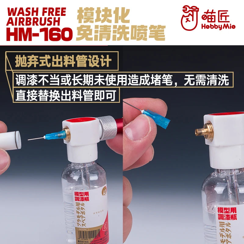 HobbyMie HM-160 Wash Free Modular Airbrush Kit No-Clean Spray Gun for Model Hobby Painting