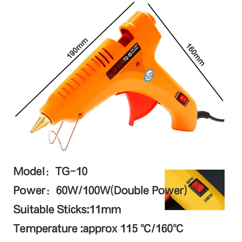 100W DIY Hot Melt Glue Gun with Light, Black Sticks Trigger Art Craft Repair Tool 110V-240V
