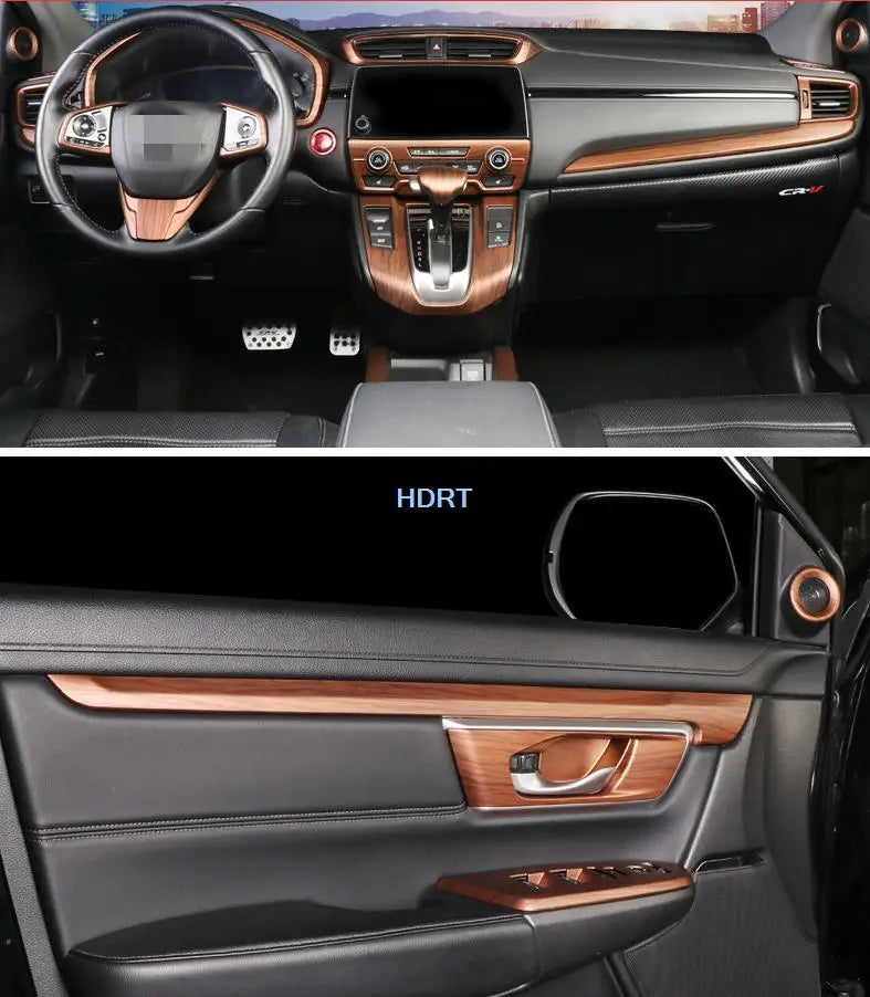 Accessories For Honda CRV 2017 2018 2019 2020 2021 Wood Grain Shift Gear Panel Car Cover Console Water Cup Holder Cover Trim