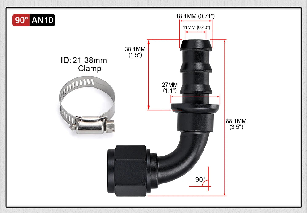 Universal AN6 AN8 AN10 Push-on Hose End Fittings Fuel Oil Cooler Hose Fitting 0 45 90 180 Degree Reusable Connection Adapter