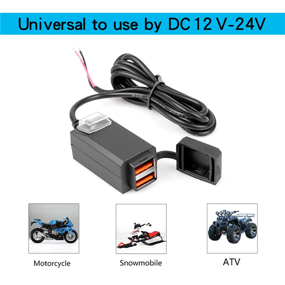 Motorcycle Vehicle-Mounted Charger Waterproof USB Adapter 12V Phone Dual USB Port Quick Charge 3.0 With Switch Moto Accessory