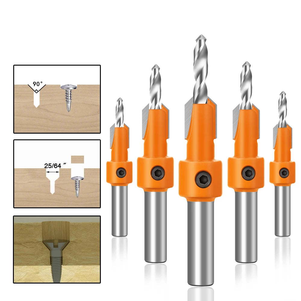 8mm Shank HSS Woodworking Countersink Router Bit Screw Extractor Remon Demolition for Wood Milling Cutter Woodworking Tools