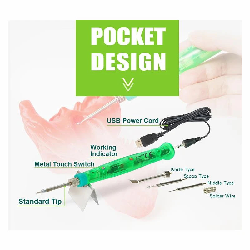 Pro'sKit SI-169U 3D Printing Finishing Maintenance Soldering Iron Group Tools Kit 8W Handheld USB Electric Soldering Iron Set