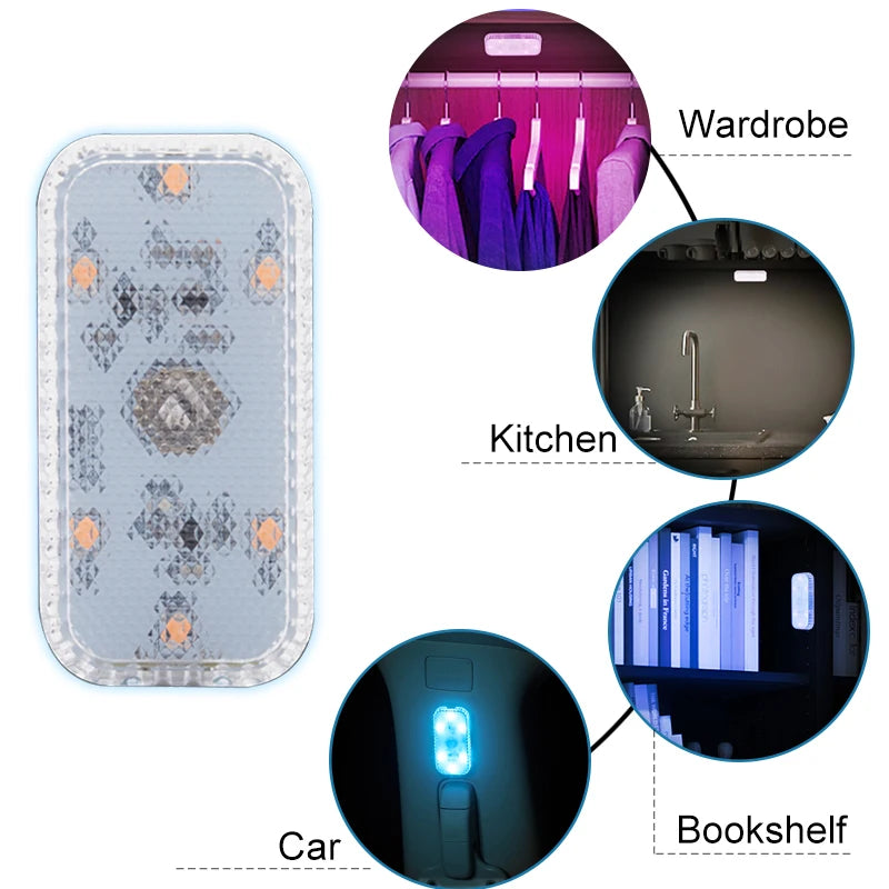 LED Touch Light Mini Wireless Car Interior Lighting Auto Roof Ceiling Reading Lamp for Door Foot Trunk Storage Box USB Charging