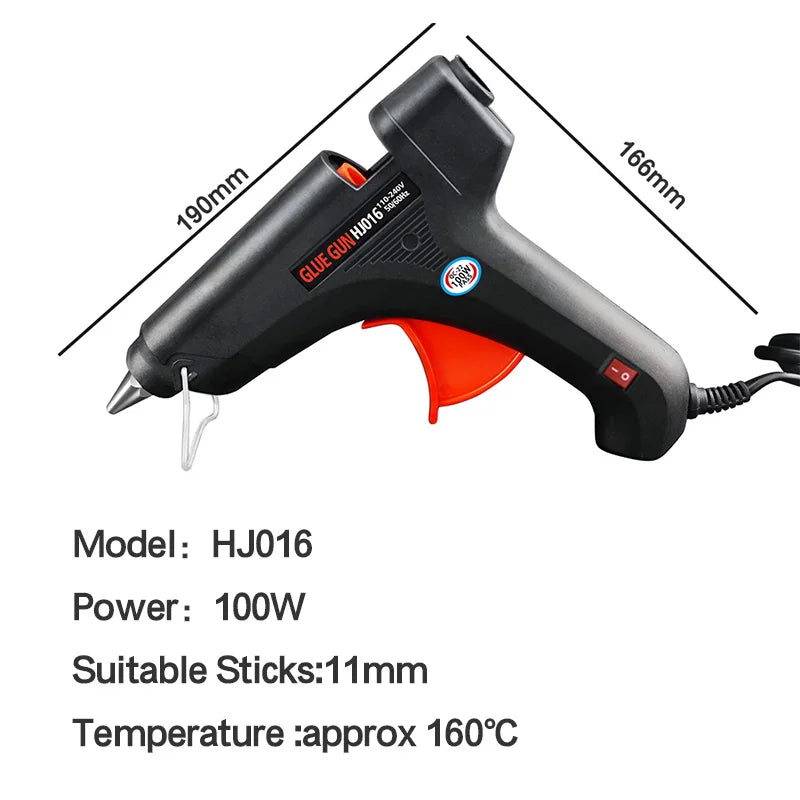 100W DIY Hot Melt Glue Gun with Light Black Sticks Trigger Art Craft Repair Tool