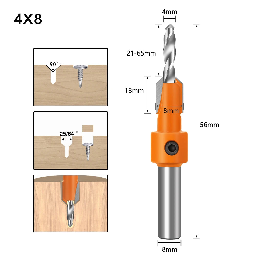8mm Shank HSS Woodworking Countersink Router Bit Screw Extractor Remon Demolition for Wood Milling Cutter Woodworking Tools