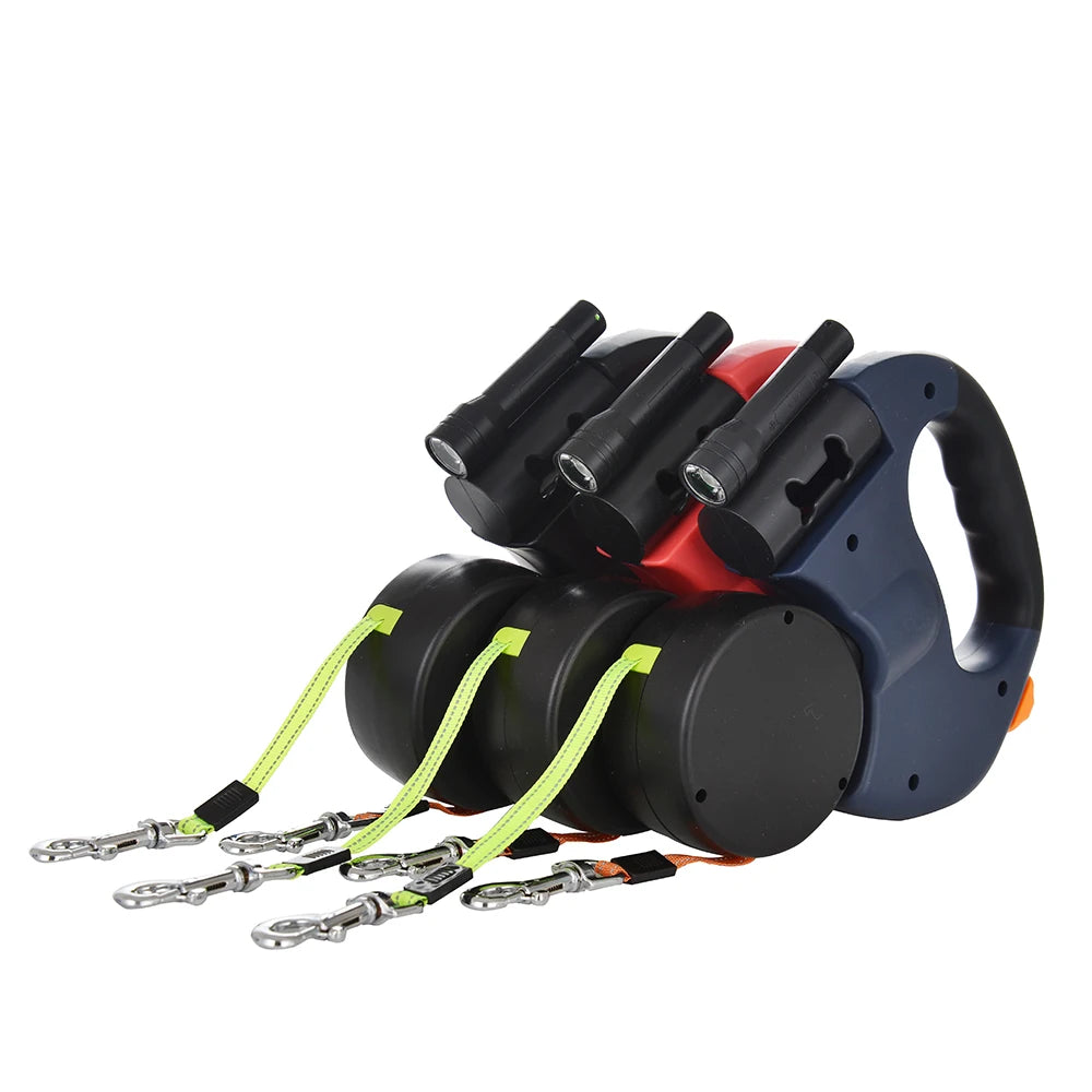 Retractable Dual Dog Leash with Light, 3m, for Small Dogs