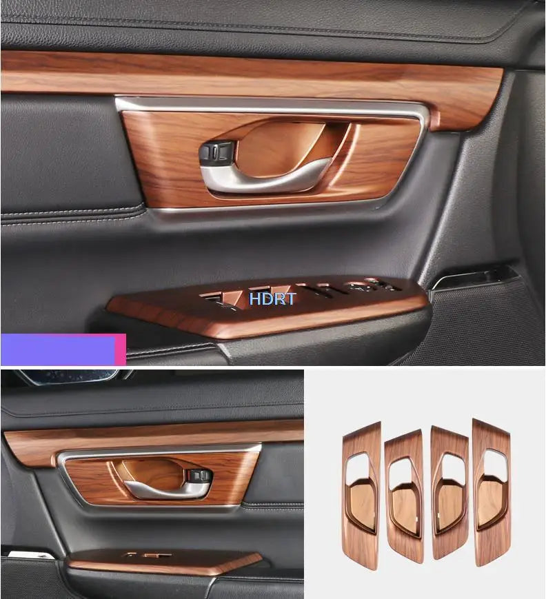 Accessories For Honda CRV 2017 2018 2019 2020 2021 Wood Grain Shift Gear Panel Car Cover Console Water Cup Holder Cover Trim