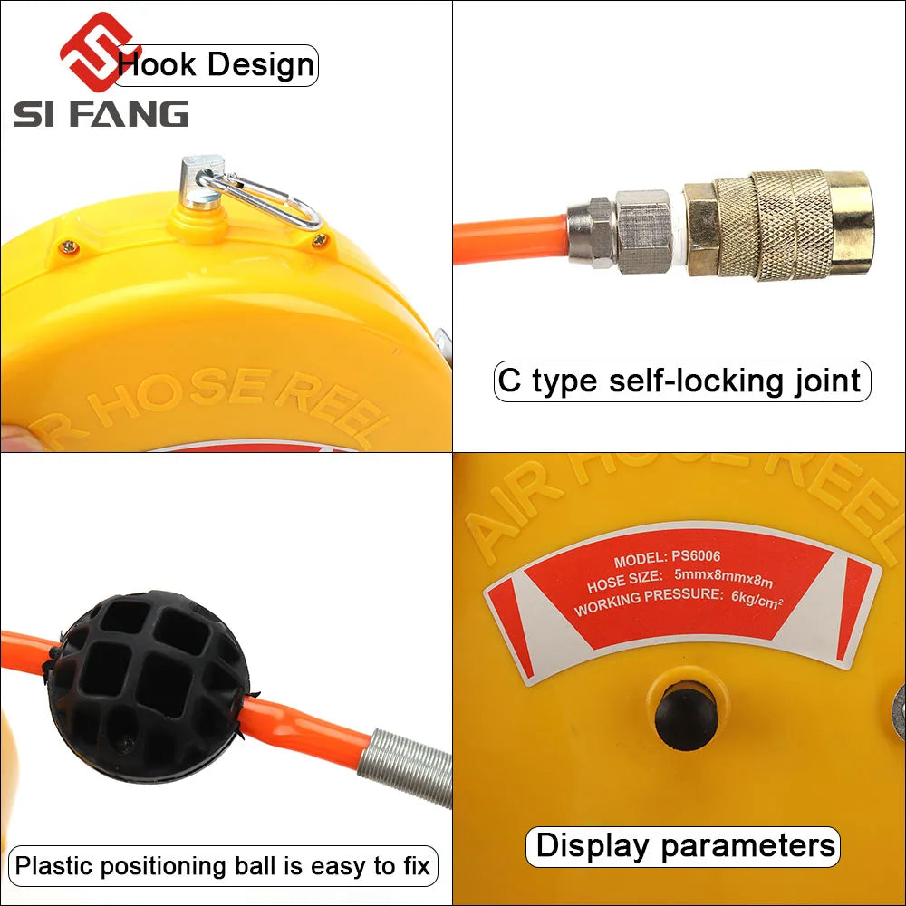 8M Automotive Air Hose Reel Pneumatic Hose PU Tube OD 8mm ID 5mm Retractable Reel Telescopic Pneumatic Drum High Quality