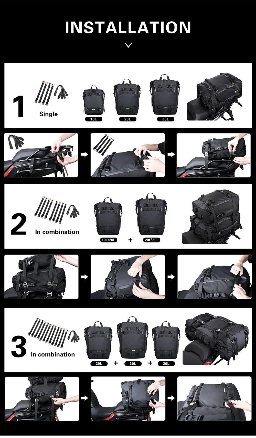 Rhinowalk Waterproof Motorcycle Tail Bag 10-30L - image 23
