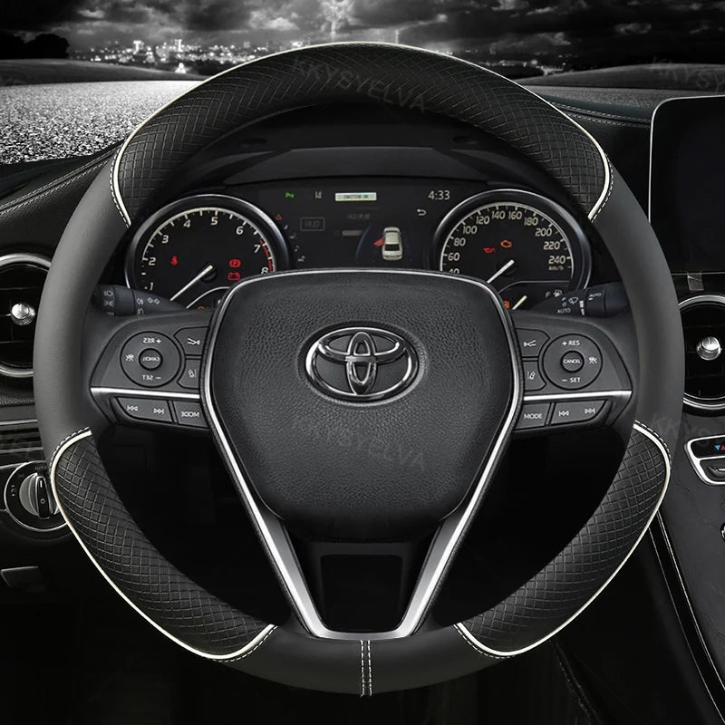 Premium Faux Leather Steering Wheel Cover 38cm for Toyota - image 3