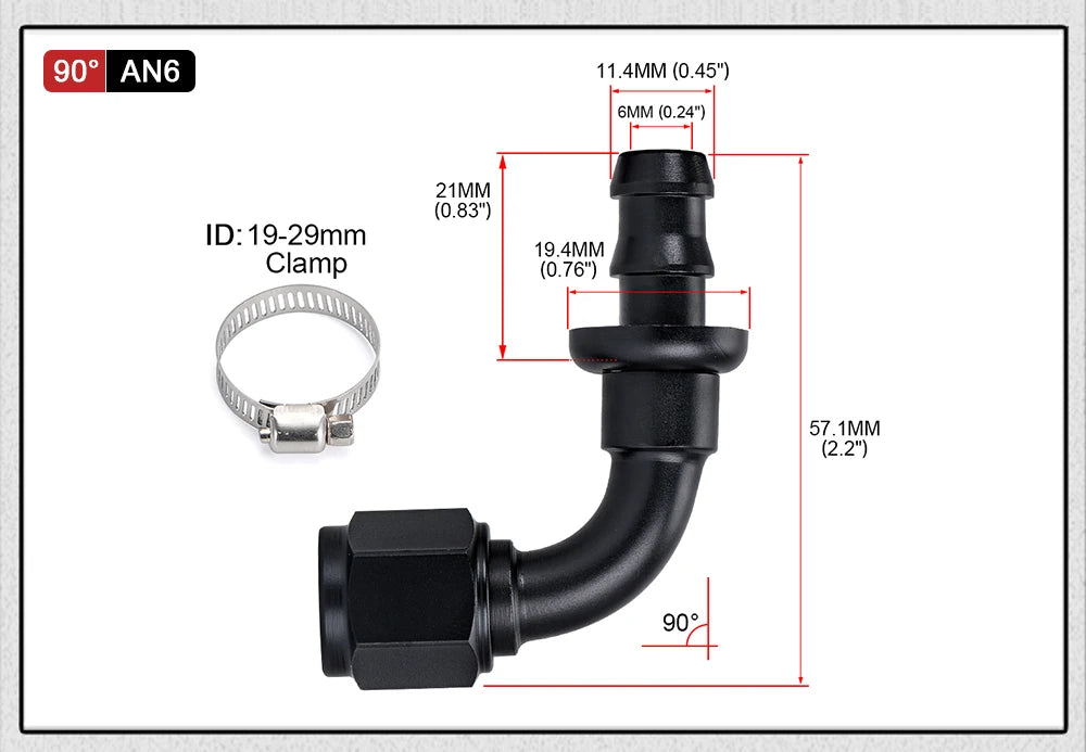 Universal AN6 AN8 AN10 Push-on Hose End Fittings Fuel Oil Cooler Hose Fitting 0 45 90 180 Degree Reusable Connection Adapter