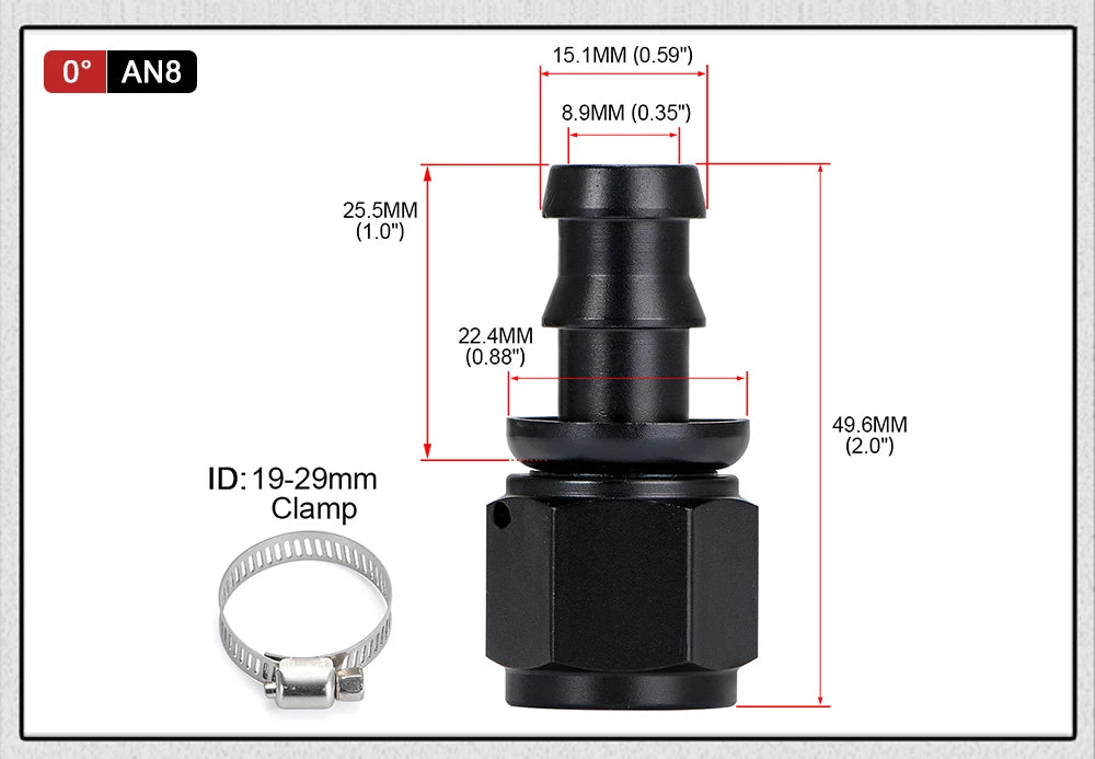 Universal AN6 AN8 AN10 Push-on Hose End Fittings Fuel Oil Cooler Hose Fitting 0 45 90 180 Degree Reusable Connection Adapter