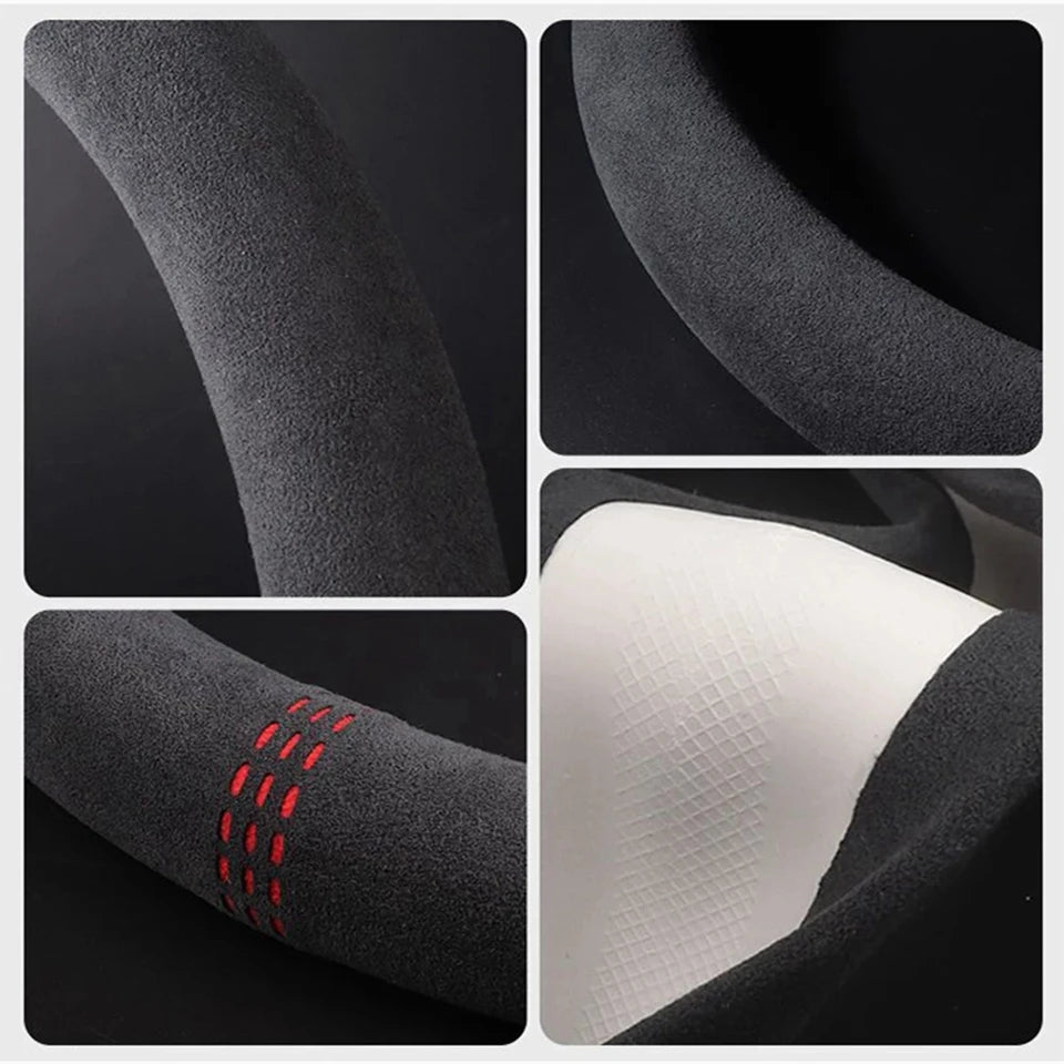 Suede Steering Wheel Cover, 37-38cm, D or O Shape