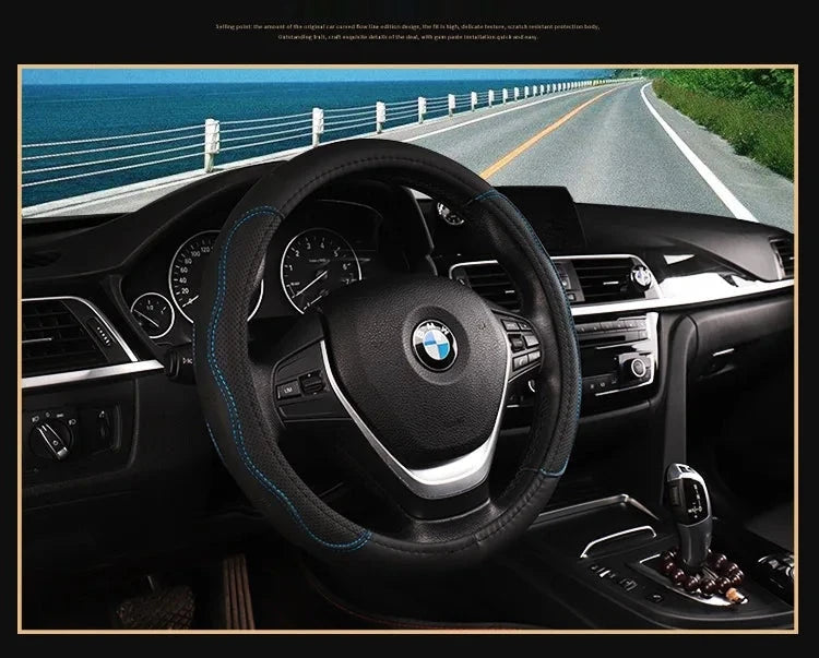 Car Truck PU Leather Embossed Steering Wheel Cover Steering-Wheel For Auto Diameters 36 38 40 42 45 47 50CM 7 Sizes to Choose