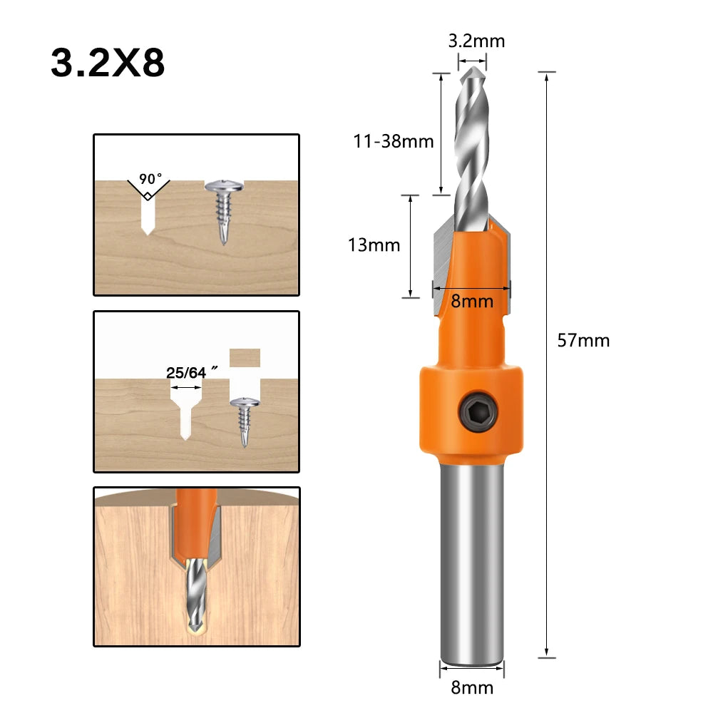 8mm Shank HSS Woodworking Countersink Router Bit Screw Extractor Remon Demolition for Wood Milling Cutter Woodworking Tools