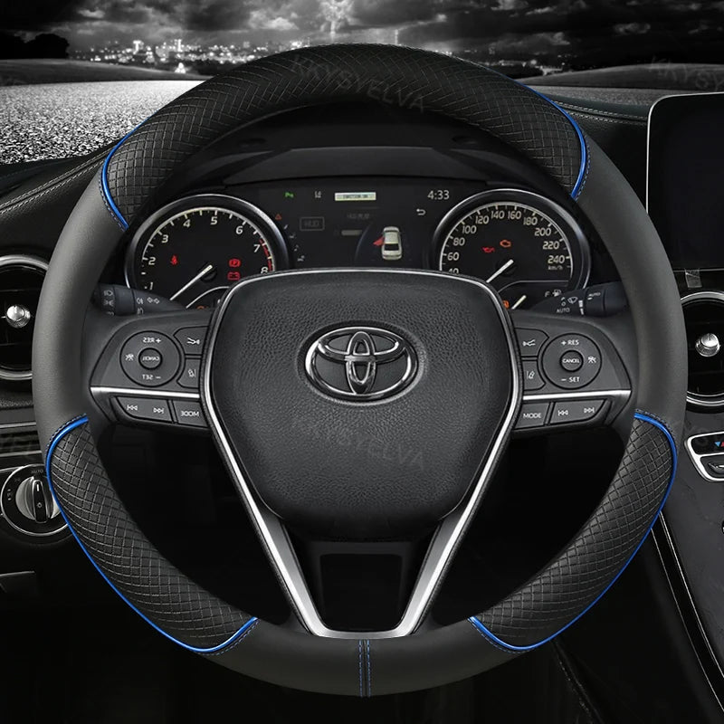 Premium Faux Leather Steering Wheel Cover 38cm for Toyota - image 4