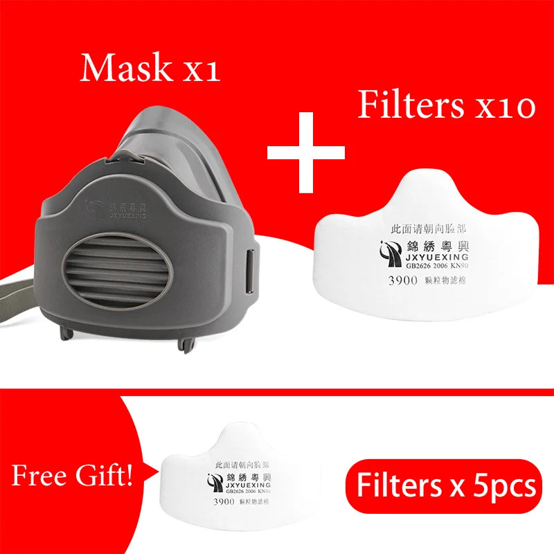 Reusable Rubber Dust Mask Respirator with Cotton Filters for Builders