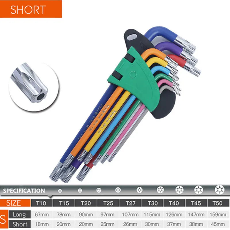 9PCS Long Arm Allen Key Set L Wrench Hex Key 1.5mm to 10mm Bicycle Repair
