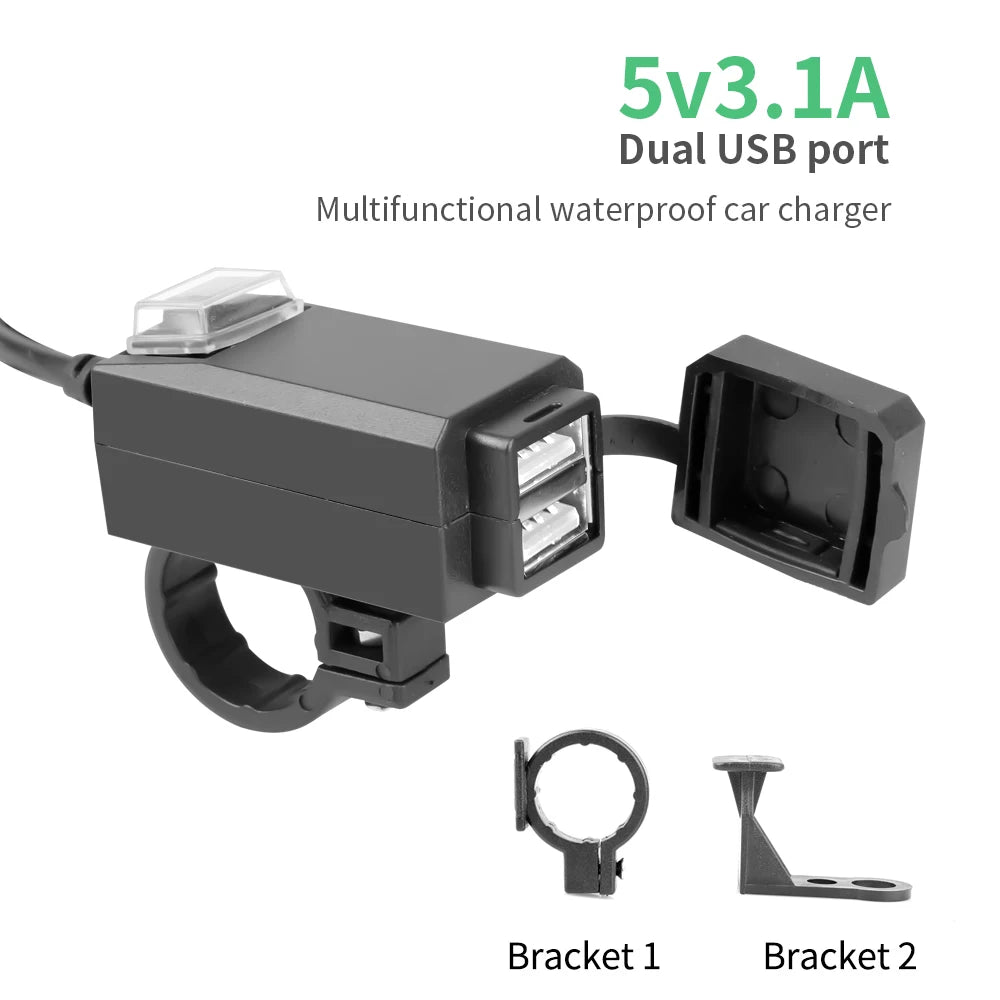 Motorcycle Vehicle-Mounted Charger Waterproof USB Adapter 12V Phone Dual USB Port Quick Charge 3.0 With Switch Moto Accessory