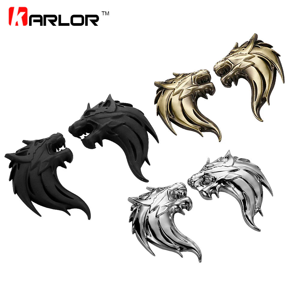 3D Wolf Head Metal Emblem Badge for Car Motorcycle - Silver/Gun/Bronze