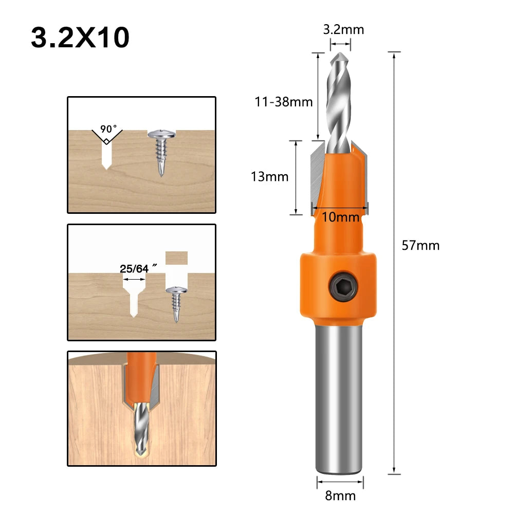 8mm Shank HSS Woodworking Countersink Router Bit Screw Extractor Remon Demolition for Wood Milling Cutter Woodworking Tools