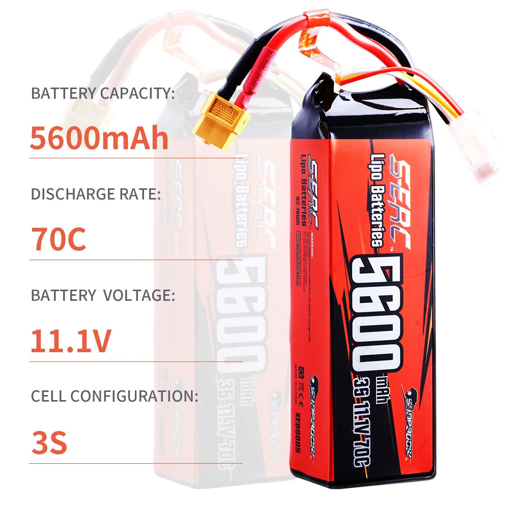 Sunpadow 3S 11.1V 5600mAh 70C LiPo Battery for RC Vehicles - image 2