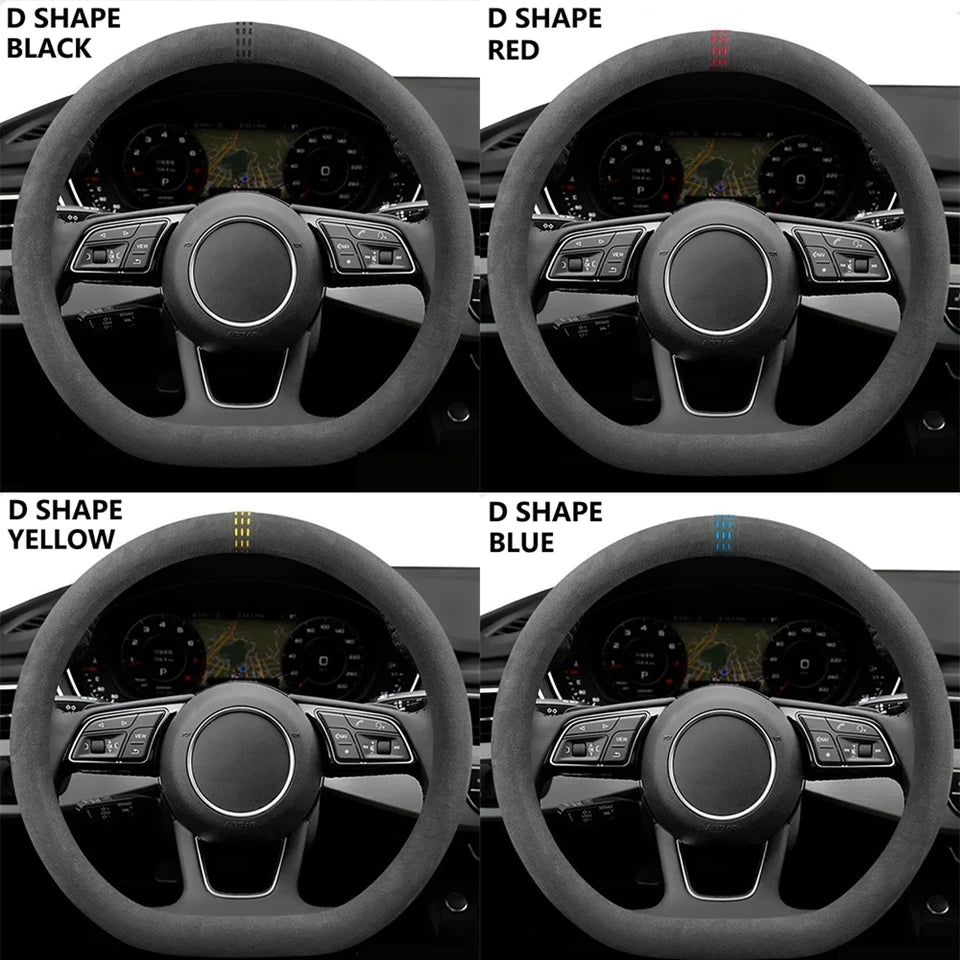 Suede Steering Wheel Cover, 37-38cm, D or O Shape