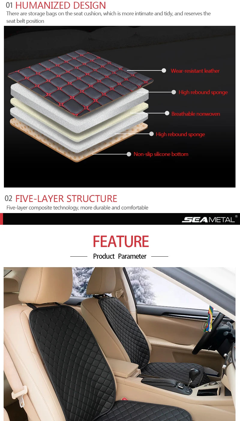 PU Leather Front or Rear Car Seat Cover with Contrast Line Trim